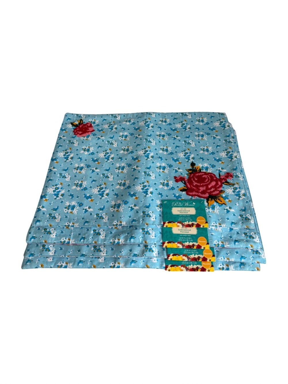 NWT The Pioneer Woman Blue Floral Embroidered Placemats - Set of 4